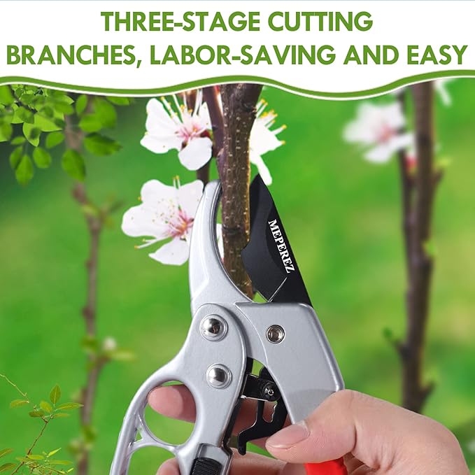 Ultra Sharp Germany Steel Pruning Shears - Cuts 3X Easier, Weak Hand Arthritis Snips, Rust-Resistant, Effortlessly 1-Inch Cut Capacity Garden Scissors, Ergonomic Handle (Red)