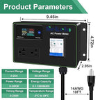 15A AC Power Meter, 125V Digital Multimeter Tester, NEMA 5-15P to NEMA 5-20R Outlet Monitor with 10FT 14AWG Cable and 20A Circuit Breaker, Real-Time Voltage, Current, Power, and Energy Monitoring