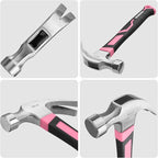 WORKPRO 16 oz Claw Hammer with Fiberglass Handle, All Purpose Hammer with Forged Hardened Steel Head, Pink Ribbon