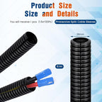 Sasylvia 1.5'' x 20 ft Split Wire Loom Cord Protector Tubing Split Conduit Protector Tubing Convoluted Tube Flexible Electrical Wire Cover Protective Sleeves(Black)
