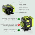 16 Line Laser Level 360 Self Leveling,4x360° Professional 4D Cross Line Green lazer Level with 2 Batteries for Construction and Picture Hanging,Adjustable Brightness Magnetic Bracket,Remote Control