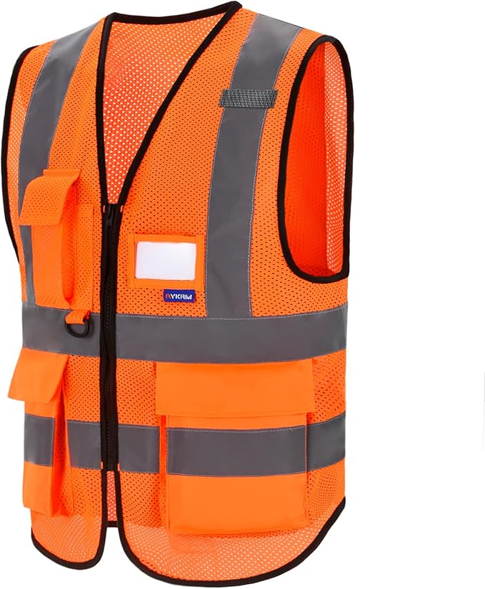 A-SAFETY High Visibility Mesh Safety Reflective Vest with Pockets and Zipper,Hi Vis Viz Reflective Safety Vest(Orange Mesh 4XL-5XL)