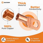 SELTERM 2pcs 4 AWG 5/16" Stud (Wide Pad) Copper Wire Lugs,Battery Lugs,Ring Terminals,Battery Cable Ends, 4 Guage Ring Terminal Connectors,UL Heavy Duty Bare Copper Eyelets Battery Terminal Connectors