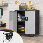31.5''H Metal Garage Storage Cabinet with Wheels, Small Tool Storage Cabinets with Lock, Lockable Steel Rolling Tool Chest with Doors & Adjustable Shelves for Garage, Home, Office