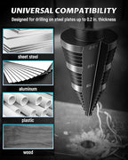 LICHAMP Double Fluted Step Drill Bit for Cutting Metal Hole 19 Sizes from 3/16 to 1-3/8 inch, Genuine High Speed Steel