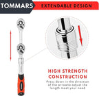 TOMMARS Extendable Ratchet Wrench Set, 1/4" 3/8" 1/2" Drive 72-Tooth Quick-release Retractable Socket Wrench Reversible