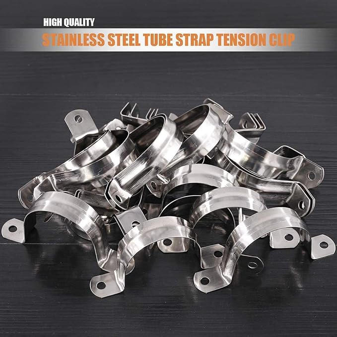 20 Pcs 1.5inch Rigid Pipe Strap,Two Hole Stainless Steel Strap U Bracket, Widened Tube Strap Tension Clip Assortment Kit Heavy Duty Pipe Clamp（50mm）