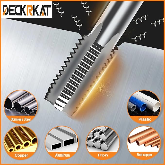 5-Piece NPT Pipe Tap Set, Precision Carbon Steel NPT Tap Thread Cutting Brill Bits Set for Clean Accurate Threads, 3/8" NPT Tap, Perfect for Plumbers Mechanics DIYers, with Durable Plastic Case.