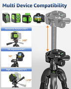 Laser Level Tripod, Huepar 56-inch Extendable Height Tripod Use with Line Lasers, Point Lasers, Laser Distance Measures, 1/4" and 5/8" Thread Mount, Multi-Function Hook, Non-Skid Feet, TPD14