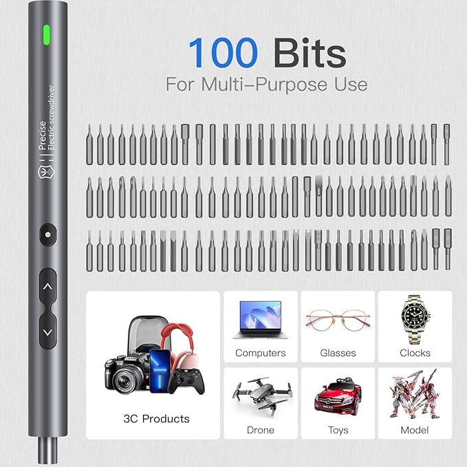 UF-TOOLS Mini Electric Screwdriver, 120 in 1 Small Portable Cordless Power Screwdriver, with 100 Precision Bits & LED Light & 20-bit Tool Set, Handy Repair Tool for Phone, Watch, Camera, Laptop