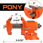PONY Heavy Duty Bench Vise, 5-inch Jaw Width and Opening, 360-Degree Swivel Base With Anvil, Utility Combination Pipe Home Vise for Woodworking, One-Pair Vise Jaw Pad Included