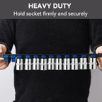 ALOANES 3 PC ABS Socket Organizer, 3/8 inch, Drive Socket Rail Holders, Heavy Duty Socket Racks, Black Rails with Blue Clips