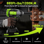 Brushless Cordless Impact Wrench 1200Nm (885Ft-lbs) High Torque, 1/2 Inch Impact Gun with 2x20V 4Ah Batteries, 3-Speed, 4 Cr-V Sockets (17/19/21/22mm) for Car Tire, Mower Lug Nut