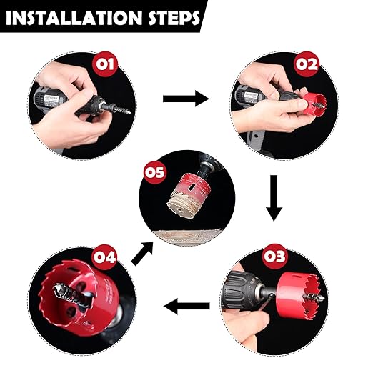 6PCS Hole Saw Kit for Tungsten Hole Cutters in Metal, Aluminium, Wood and Plastic for a Wide Range of Drilling Needs in Different Materials and Hole Diameters.