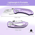 Vickay Folding Utility Knife, Box Cutter with 5 SK5 Quick Change Blades, Safety Axis Lock Design Razor Knife, Lightweight Aluminum Handle Belt Clip for Office Home Artcraft （Light Purple)