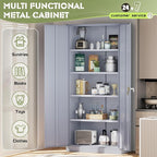 SUNCROWN 72" Metal Storage Cabinet - Heavy-Duty Metal Garage Cabinet with 4 Adjustable Shelves & 2 Doors for Tools, Office, Home, Workshop,Cement Grey-Small