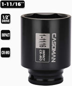 CASOMAN 6-Point 1/2-Inch Drive Deep Impact Socket- 1-11/16" (SAE), CR-MO, 1/2-inch Drive 6 Point Axle Nut Socket for Easy Removal of Axle Shaft Nuts (1-11/16")