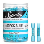 Sopoby 600PCS Heat Shrink Butt Connectors Blue 16-14 AWG-Tinned Red Copper Marine Grade Butt Connectors - Wire Splice Connectors- Waterproof Electrical Connectors for Marine,Boat,Stereo