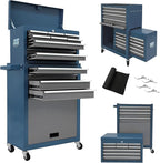 13 Drawer Rolling Tool Chest with Wheels, 2 in 1 Detachable Tool Chest with Drawers, Large Tool Box with Lock, Metal Tool Cabinet for Garage Workshop(Blue-Gray)