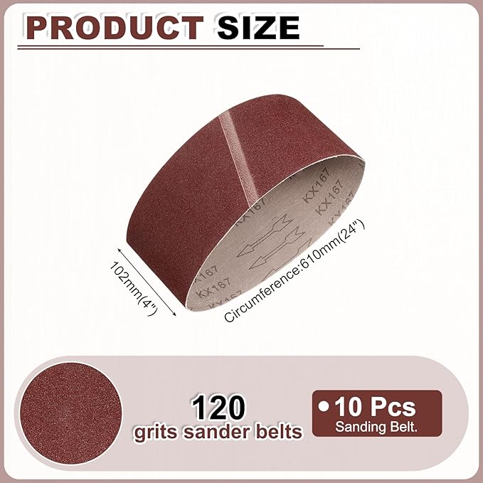 HARFINGTON 4 x 24 Inch Sanding Belts, 10 Pcs 120 Grits Aluminum Oxide Abrasive Belt Sander File Belt for Woodworking, Metal Polishing, Knife Sharpener