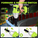 Yougfin Cordless Impact Wrench 1/2 with 550N.M High Torque & Brushless Motor, Power Impact Gun with Li-ion 4.0Ah Battery - Ideal for Automotive Repairs, Home Improvement, Green & Black