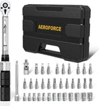 AEROFORCE 1/4 inch 37Pcs Drive Click Torque Wrench Set（4-20 Lb.ft/5.4-27.2 Nm）,Dual-Direction Reversible 1/4" Bike Torque Wrench with Extension Bar, Sockets&Universal Joint, Maintenance Kit for MTB.
