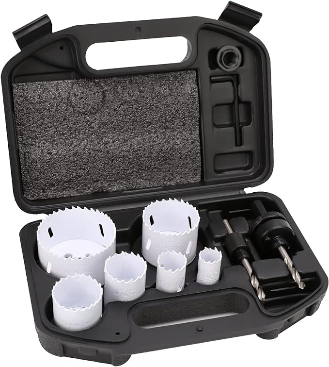 Amazon Basics 9-Piece Bi-Metal High Speed Steel Hole Saw Kit with Carrying Case, 25/32" to 2-11/16”, Black