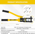 16 Tons Hydraulic Wire Crimping Tool Battery Cable Lug Terminal Crimper With 13 Pairs of Dies, 9AWG to 600MCM Crimping Tool