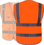 JKSafety 9 Pockets Class 2 High Visibility Zipper Front Safety Vest With Reflective Strips, Meets ANSI/ISEA Standards (150-Orange XL)