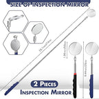 2 Pcs Telescoping Inspection Mirror,29 Inch Mechanics Mirror Tool with Long Handle, Round Extendable on a Stick for Technician Mechanics Contractor Checking(Black,Blue,50mm Round)