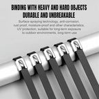 Black Metal Zip Ties, 11.8inch 50pcs 304 Stainless Steel Zip Ties, Uv Resistant Chain Link Fence Ties for Machinery, Exhaust Wrap, Farm, Pipe, Roof, Cable, and Outdoor Fences
