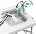 Allpop 50'' Folding Fish Cleaning Table with Foldable Sink, Fold-in-Half Portable Camping Fish Station with Foldable Faucet, Drainage Hose, Sprayer, Storage Box, Grooves & Carry Bag for Picnic, White