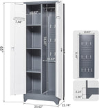 Locking Cabinet,Metal Storage Cabinet with Doors and Shelves,Broom Closet Storage Cabinets for Bedroom,Home Office,Grey-White