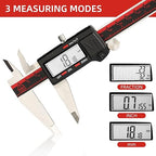 VINCA IP54 Grade Digital Caliper, DCLA-0805 8 Inch/200mm, Inch/Millimeter/Fractions Conversion, Stainless Steel, Large LCD Screen