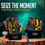 RISING STAR WEARS PURE BLACK LEATHER TOOL BELT POUCH PERFECT FOR CARPENTERS, PLUMBERS, ELECTRICIANS, GARDENERS AND CONSTRUCTION WORKERS MULTIPURPOSE 18 POCKETS POUCH WITH FRAMING TOOL BAGS