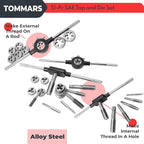 TOMMARS 51-Pc 1/4-20 to 1-14 Jumbo Tap and Die Set SAE Round Threading Dies for Threading and Rethreading Internal and External Threads