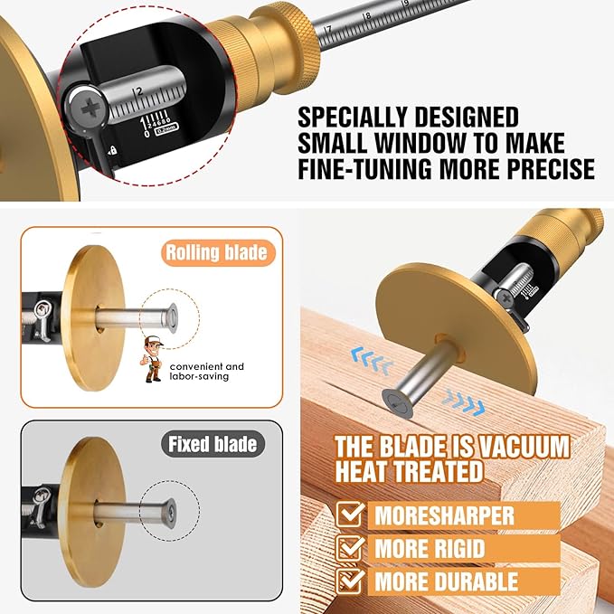 Wheel marking gauge,marking gauge woodworking,Newly Unique movable blade,0.2 mm precision,woodworking dovetail scribing gauge, scriber marking tools(Rollable Blade)