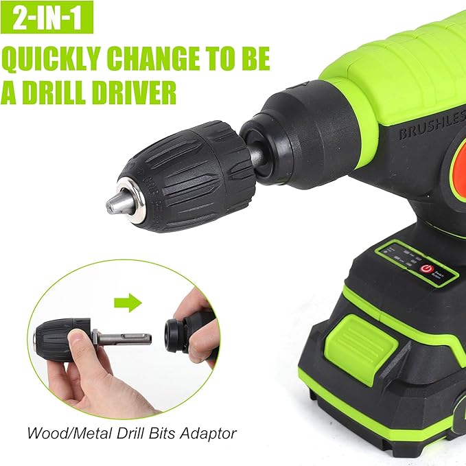 FASTPRO Cordless SDS Plus Rotary Hammer Drill Kit, 20V Brushless Multifunctional Hammer Drill Driver with 1.5Ah Battery, Including 10PCS Drill Bits & 4PCS SDS-Plus Drill Bits