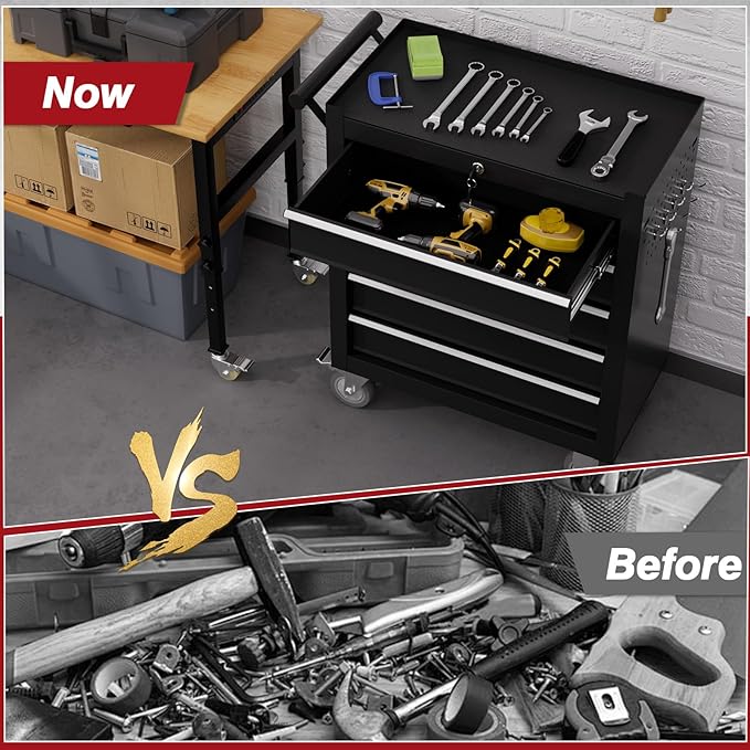 Rolling Tool Chest with Drawers, 5 Drawers Tool Chests & Cabinets, Metal Toolbox with Wheels, Lockable Storage Cabinet, Garage Tool Box with Drawers (Black, 5 Drawers)
