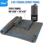 Sfee 2 Pack Microfiber Travel Towel, Quick Dry Camping Towel Large Beach Towel Super Absorbent Compact Lightweight Sports Gym Towels for Yoga, Gym, Hiking, Pool, Backpacking, Bath
