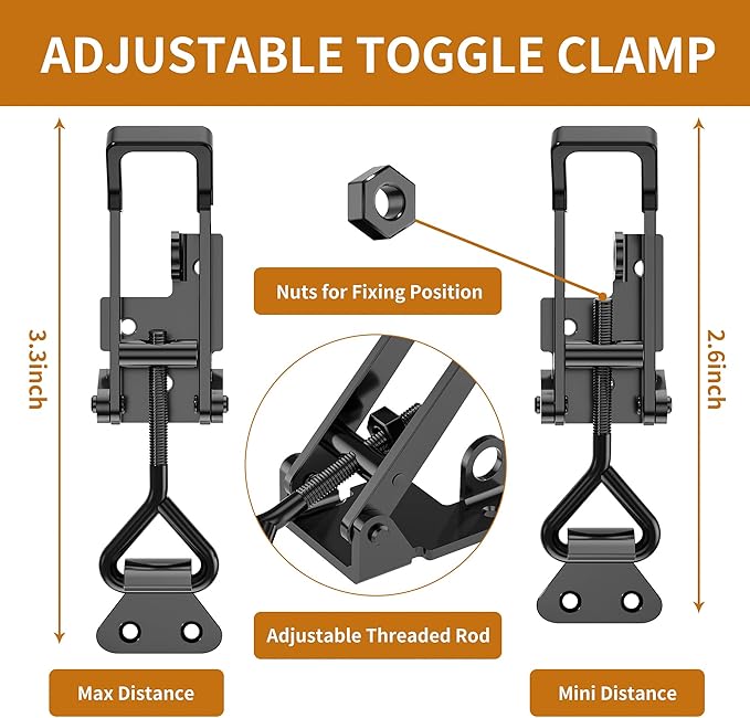 8Pack Heavy Duty Toggle Clamp Latch,4003 Style 1320lbs Capacity Pull Clamp Black Adjustable Quick Release Hasp Clamps for Smoker Cabinet Boxes Case Trunk Jig,Metal Toggle Latch Catch Set
