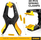 Small Spring Clamps 3 inch - 20 Pack Clamps for Backdrop Stand, Tarps, Crafts & Pool Cover with 1.5 Inch Mouth Opening - Mini Clamps for Photography Studio with Non-Detachable Jaw Pads