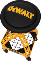 DEWALT Heavy-Duty Metal Rolling Stool for Shop or Garage, Padded 360-degree Swivel Seat, Durable Steel Frame, Adjustable