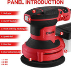 Orbital Sander Corded Hand Sander: DEKOPRO 5" Random Orbital Sander with Dust Box, 6 Various Speeds Electric Palm Sander with Dust Box, 16Pcs Sandpapers for Woodworking & Sanding (Red)