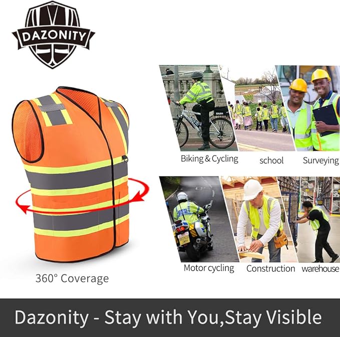 Dazonity Safety Vest with Multi-Pockets,2pcs,Reflective & High Visibility for Work,Construction,Parking,Warehouse,Yellow