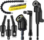 17pcs Flexible Drill Bit Extension, Include 3pcs Rotatable Socket Adapter 2pcs Hex Shank 105° Right Angle Drill Attachment 10 Short Screwdriver Bits Bendable Extension and 90° Angled Bits