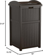 Suncast 33 Gallon Durable Plastic Hideaway Outdoor Garbage Can with Secure Lid and Wicker Design for Home Backyards, Decks, or Patios, Java Brown