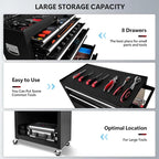 Rolling Tool Chest - 8 Drawers Tool Box Organizer with Lockable Wheels, Sliding Drawers, Detachable Top Tool Box - Tool Storage Cabinet for Garage Workshop, Black