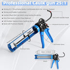 PRO Caulk Gun Kit Heavy Duty Silicone Caulking Gun Thrust Ratio 25:1 No-drip Rotating Barrel and Caulking Tools,Sealant Tools Grout Scraper For Kitchen Bathroom Sink Joint,With Gift Box