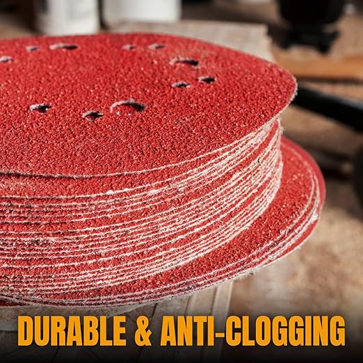 POWERTEC 120 Grit, 100 PK, 6 Inch Sanding Discs – Hook and Loop, 6-Hole Aluminum Oxide Orbital Sander Pads, Woodworking Round Sandpaper for Random Orbital, Air, Pneumatic & DA Sanders (45212-P4)